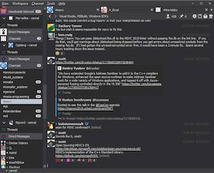 Screenshot of Ripcord main window with dark theme